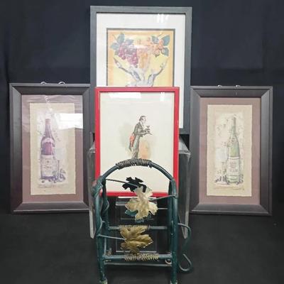 Framed Wine Art & Metal Bottle Rack Collection