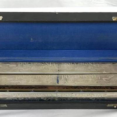 Set of Three 12” Vintage Hohner Polyphonia Harmonicas in Original Case – Made in Germany