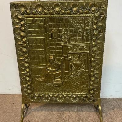 Antique Brass Fire Screen 