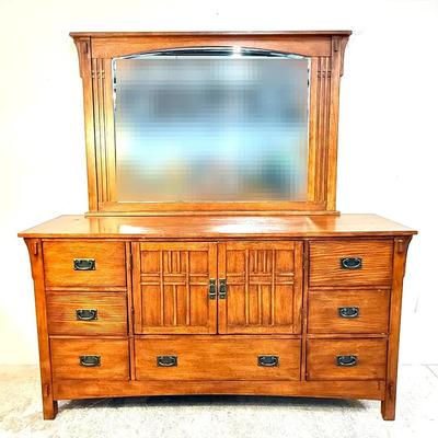 Mission-Style Oak Dresser with Mirror