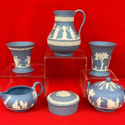 Collection of Wedgwood Blue Jasperware — Assorted Classical Relief Pieces