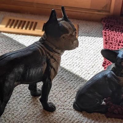 Two Cast Iron Boston Terrier Doorstops 