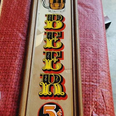 Mirrored Bar Beer Sign Ice Cold 5c Framed Glass Sign