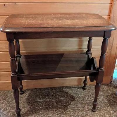 Antique Vintage solid wood side table with magazine rack