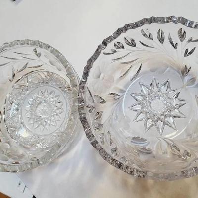 2pc Chipped APB Brilliant Cut Floral Bowls Heavy 