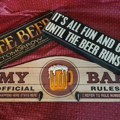 3pc Modern Man Cave Back Yard Bar Signs Beer Runs Out