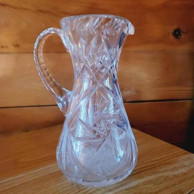 Large American Brilliant Deep Cut Crystal Tankard Pitcher Swirling Stars 11"