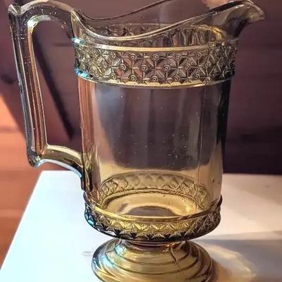 Bryce, Higbee & Co Amber Pressed Glass Pitcher 