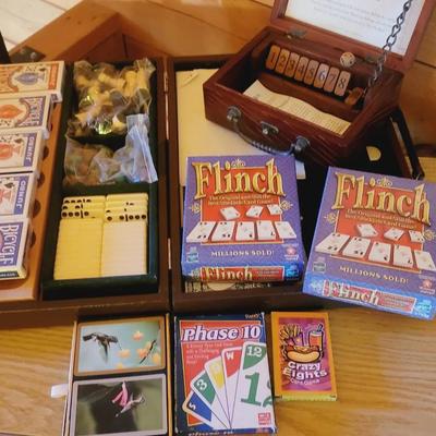 Vintage Game Lot Cards Dominos Checkers Cribbage 