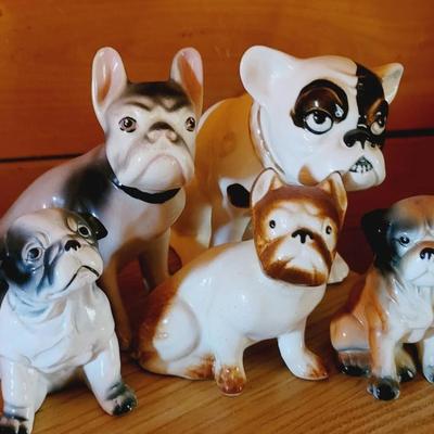 5pc Ceramic Boston Terrior Bull Dogs Figure Lot 