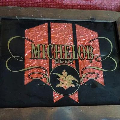 Anheiser Busch Michelob Beer Red Black Glass Sign Crinkle Metallic Backed
