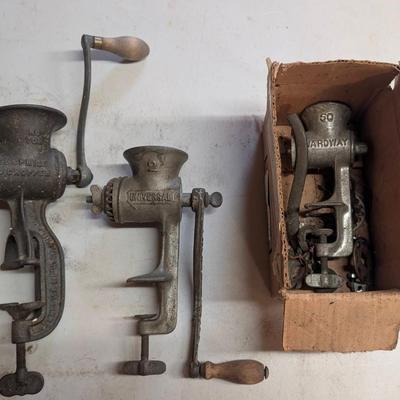 Antique hand-cranked meat grinders/food choppers