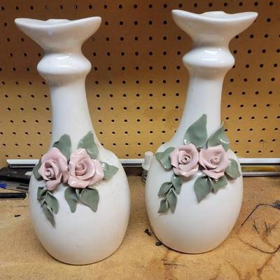 2pc Vintage Lamp Bases Ceramic 3d Rose