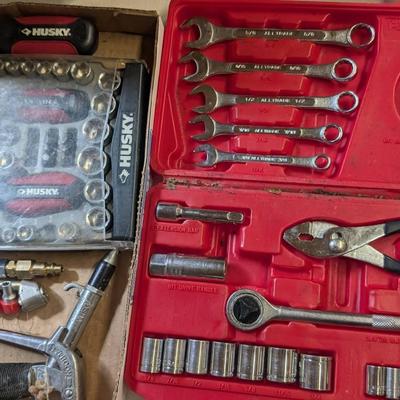 ALLTRADE Hand Tool Set With Carry Case And Husky Mini Socket Set 