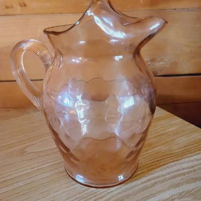Pink MacBeth Evans? Depression Glass Pitcher Ripple Thumbprint Sides Handblown