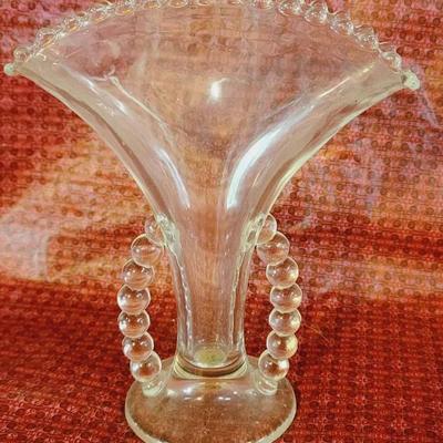 Imperial Candlewick Beaded Fan Vase Vintage Clear Glass
