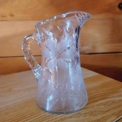 ABP Pitcher, American Brilliant Period Cut Glass, Roden Bros. Floral Pattern Jug