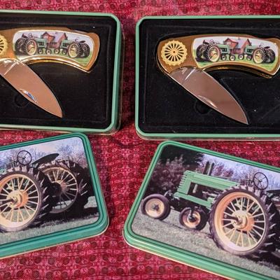Two John Deer Knives In Tins
