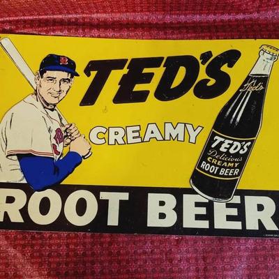 Ted's Creamy Root Beer Metal Advertising Sign Vintage 