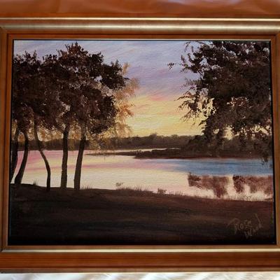Original Canvas Painting By Rose Wood Of A Lake