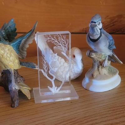 4pc Bird Figure Lot Jay Dove Owl