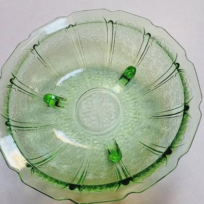 1920s Green Jeannette Cherry Blossom Round Footed Serving Bowl