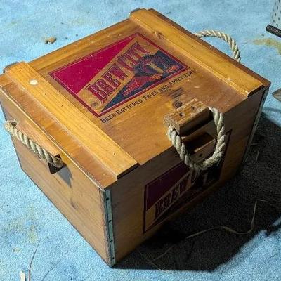 "BREW CITY" Wood Crate w/ Styrofoam Cooler Box Ice Chest Inside & Rope Handles