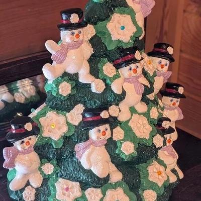 Vintage Light Up Ceramic Snowman Christmas Tree 