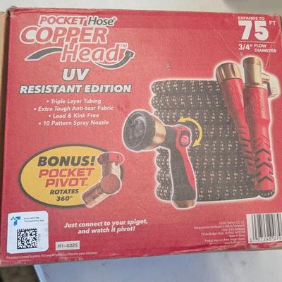 NIB Pocket Hose Copper Head 3/4in x 75 FT Expandable Garden Hose