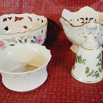 4pc Lenox Bowls Dishes Bell Floral And Christmas 