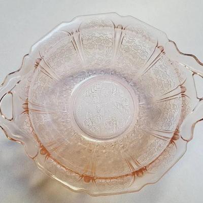 1930's CHERRY BLOSSOM Jeannette PINK depression 10.75” Handled bowl
