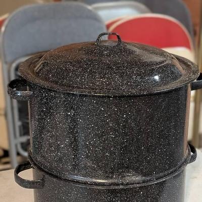 Vintage GraniteWare Seafood Clam Steamer Enamelware 3 Part Boiler