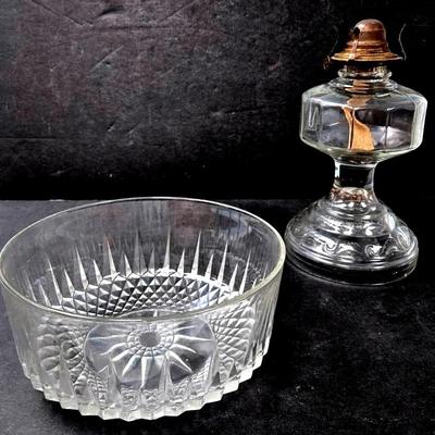 Kerosene Oil Lamp and "Arcoroc France" Glass Bowl