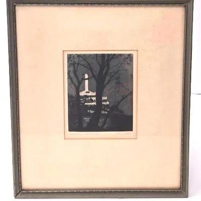 Signed "Ann Ebel" 'Nocturne Belle Isle' Framed Art