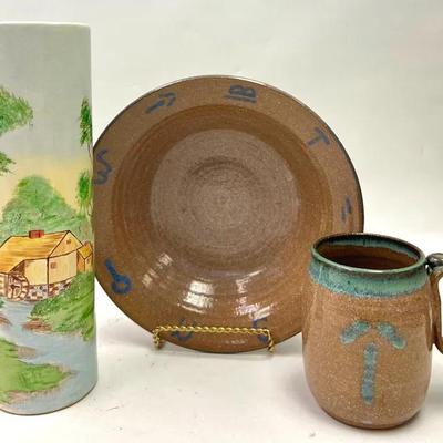 “Downs” Pottery Dishes & Hand-Painted Vase