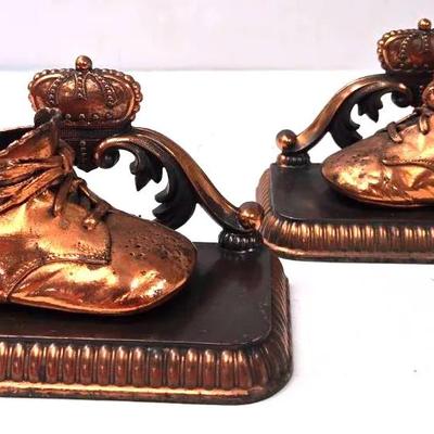 "Alice Ames" Bronze Baby Shoe Bookends