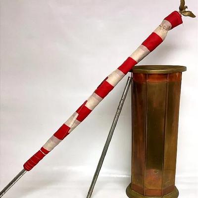 Brass Umbrella Stand and American Flag