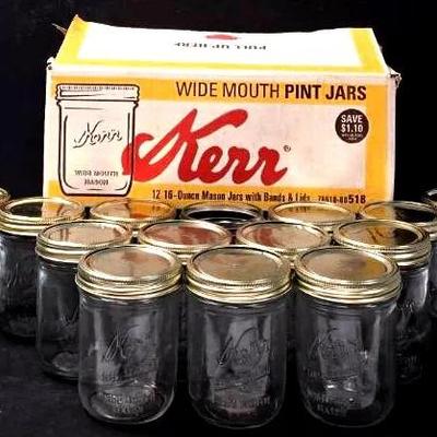 "Kerr" Self Sealing Wide Mouth Pint Mason Jars 