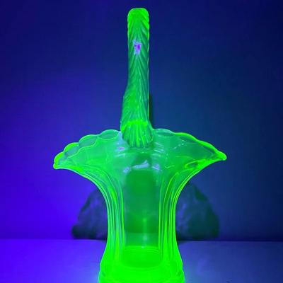 Vintage Uranium Glass Basket 