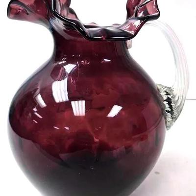 Amethyst Purple Ruffled Glass Pitcher