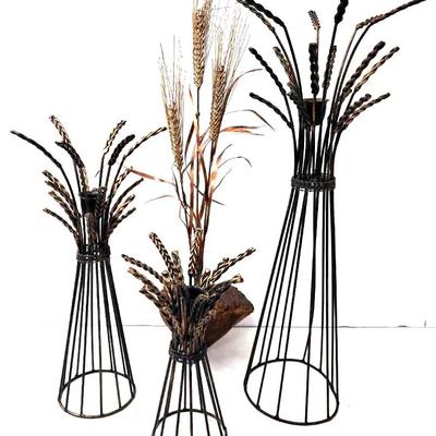 Metal Wheat Pillar Candle Holders