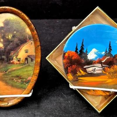 Oil Painted Pan and Print of Rural Landscape