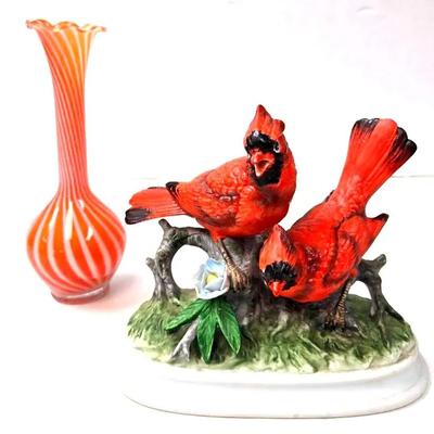 Porcelain Figurine and Hand-blown Bud Vase