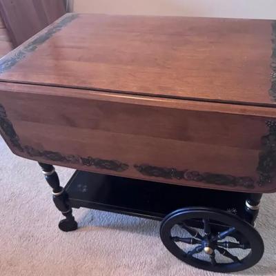 Ethan Allen Tea Cart-Vintage Drop-Leaf Tea Cart with Wheels