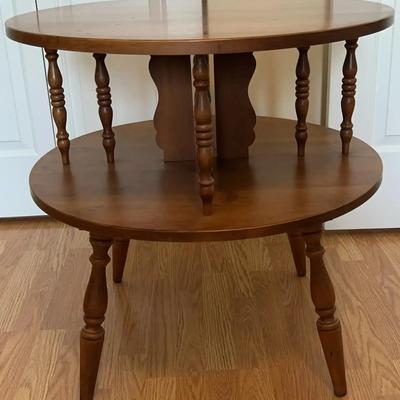 Wooden Tell City Chair Company Maple vintage two-tier drum  Table (26” T x 26” diameter)