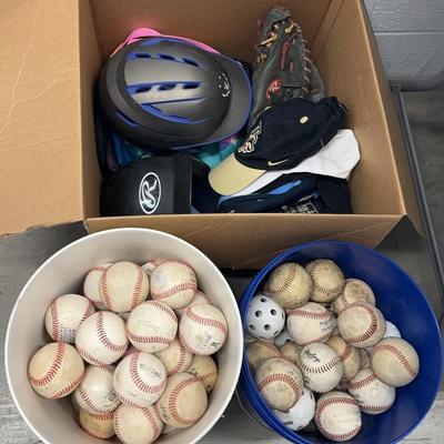 Baseball & Sports Bucket Lot – Gloves, Helmet &  Baseballs