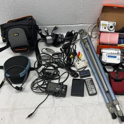 Camera & Video Gear Lot – Sony Cyber-shot, Handycam, Tripod & Cables