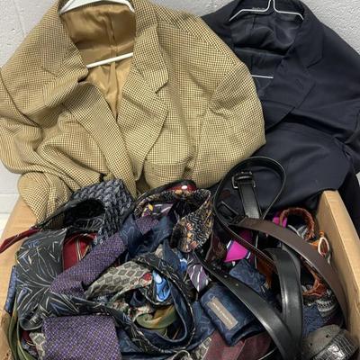 Men’s Vintage Clothing & Accessory Lot – Sport Coats,Ties & Belts