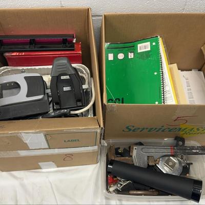 Office & Tool Box Lot – Hole Punch, Wrenches & Notebooks