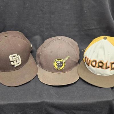 San Diego Padres Caps (3) – SD Logo, Swinging Friar, “World” Futures Game Hat